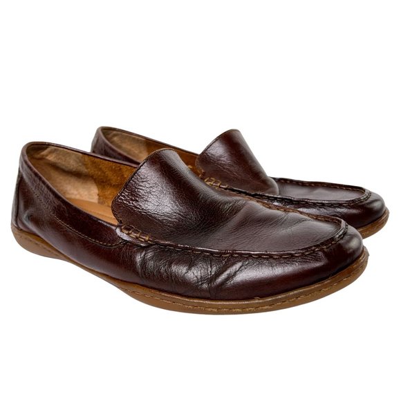 Born Other - Born Harmon Brown Leather Mens Slip On Moc Toe Slip Resistant Casual Loafer 10.5